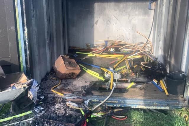 The burnt container and equipment. Photo: Shefford Saints.