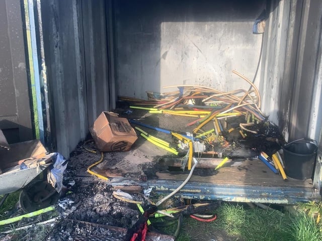 The burnt container and equipment. Photo: Shefford Saints.