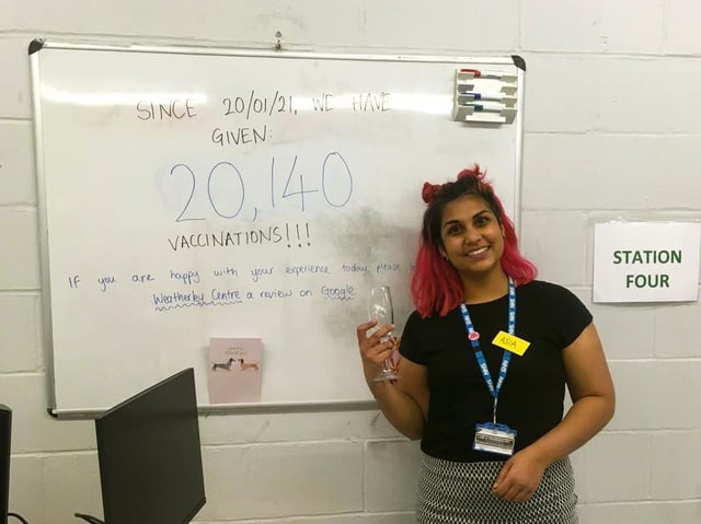 Pharmacist Asia Patel celebrates the new milestone at the Weatherley Centre