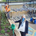 Groundwork East’s Matt Sutcliffe and Sandy Station Manager Fiona Blackwell prepare for World Bee Day