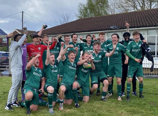 Biggleswade FC Reserves celebrate their cup victory