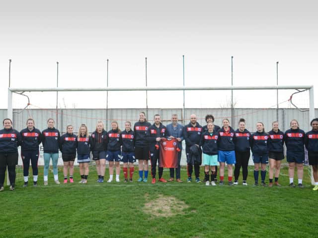 Guillem Balague pictured with the Biggleswade United ladies team
