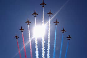 The Red Arrows will fly over Shuttleworth on Sunday (Pic: Getty)