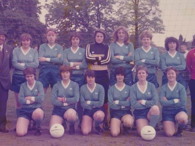 Heather Rennie (back row, second from left) and Tracey James (front row, far right) were part of the successful Biggleswade United women’s team in the 1980s and are now doing their bit to help the current ladies teams at the club as fixtures secretary and club secretary respectively