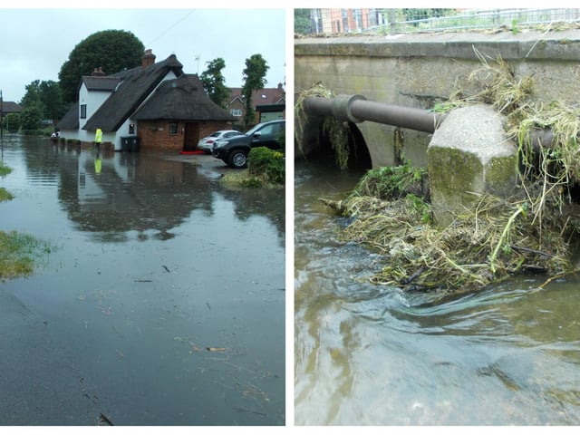 Pix Brook flooded on June 18. Photo: Stotfold Town Council.