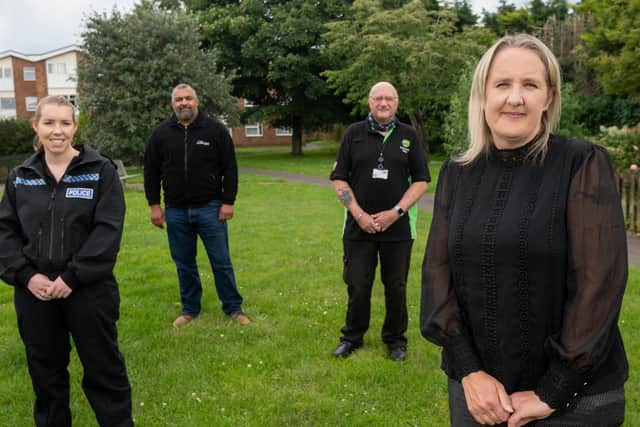 L-R: Inspector Louise Bates (Bedfordshire Police), Richard Alleyne (Tenancy Enforcement Officer, Grand Union Housing Group), Alan May (ASB Officer, Central Beds Council) and Rachel Welbourn (Customer Partner, Grand Union Housing Group)