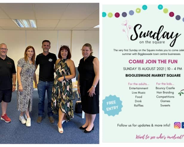 Members of the Biggleswade Business Community (BBC) and the event flyer. Photo: BBC.