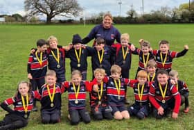 Biggleswade's U8 squad at a recent festival with coach Laura Critchlow.