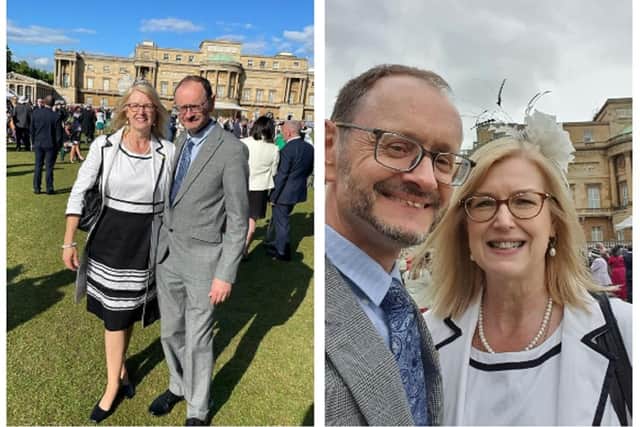 Nick and his wife, Babs, at the Royal garden party. Photos: Nick Gurney.