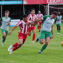 Action from Biggleswade Town's win at Leighton on Tuesday. Pic: Andrew Parker