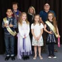 The judges, the 2022 princesses, and winners Gabriel (left) and Ennis (right). Image: Sandy Carnival Association.