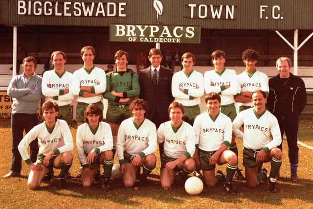 Melvyn Bryant, pictured centre, during his time as president of Biggleswade Town FC