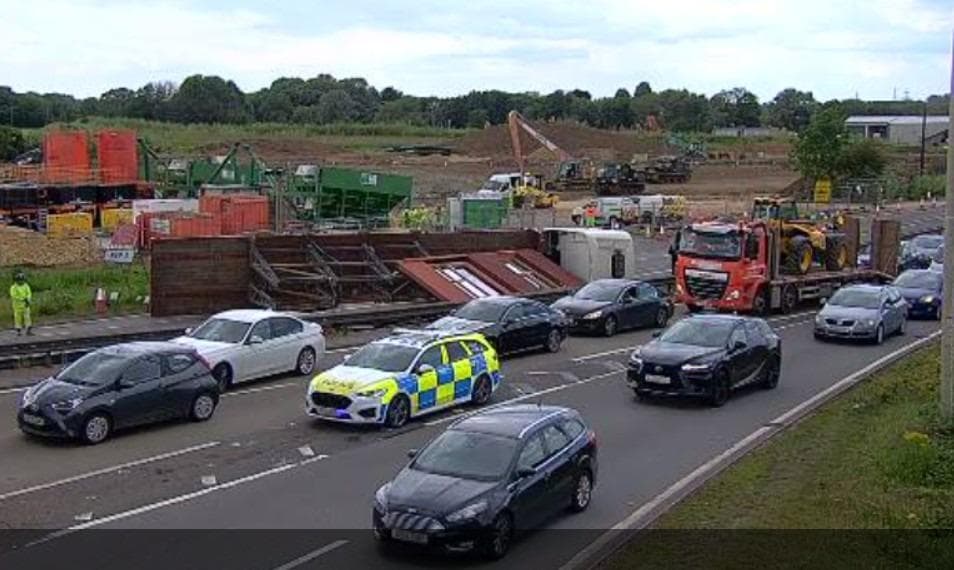 A1 northbound near the Black Cat Roundabout closed as lorry carrying concrete overturns - Vimarsana News