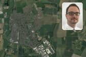 Aerial view Biggleswade and inset ,councillor Steven Watkins. Pictures: Google Maps | Central Bedfordshire Council