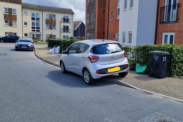 Car blocking pavement on the King's Reach estate in Biggleswade