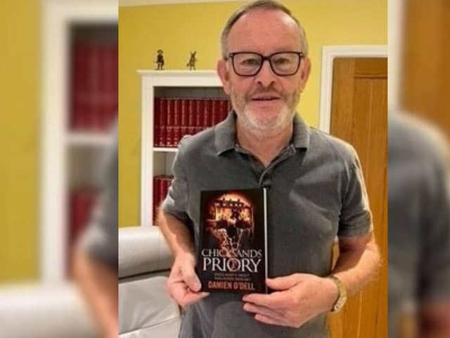 Damien O'Dell with his book Chicksands Priory