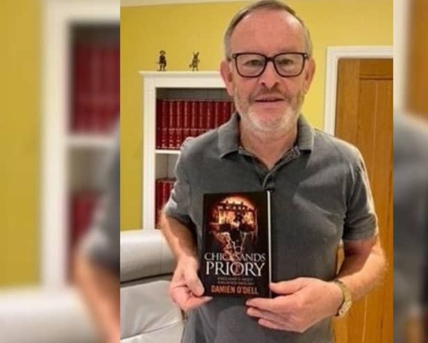 Damien O'Dell with his book Chicksands Priory