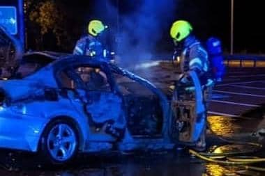 Firefighters at the scene on the A1. Image: Bedfordshire Fire and Rescue Service.