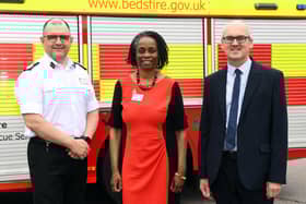 Chief Fire Officer Andy Hopkinson, Councillor Jacqui Burnett and Councillor Michael Headley