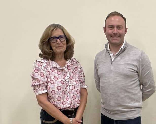 Councillor Sue Clark (Cranfield and Marston Moretaine) and Blake Stephenson MP after a residents' meeting at Cranfield Community Centre 2/10/24  Photo: LDRS
