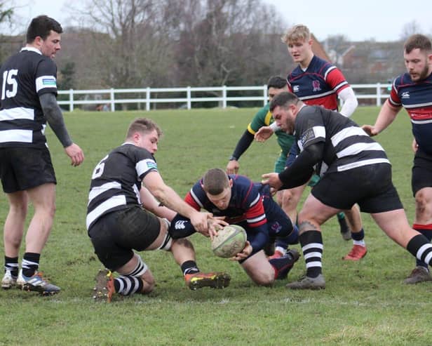 Gav Taylor about to ground his try (Photo by Lisa Dillinger).