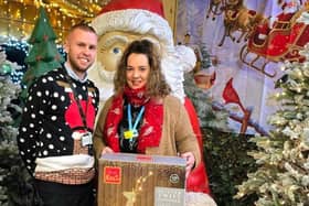 Sue Ryder St John’s Hospice receives the reindeer prize from Roxton Garden Centre