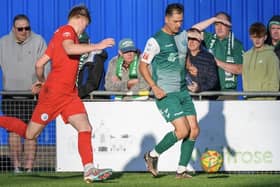 Action from Biggleswade FC's loss at home to AFC Dunstable on Saturday. Photo: Guy Wills