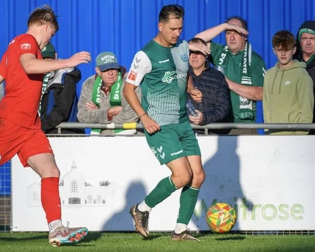 Action from Biggleswade FC's loss at home to AFC Dunstable on Saturday. Photo: Guy Wills