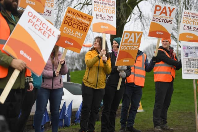 Junior doctors on strike outside Royal Preston Hospital last month