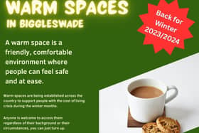 Look out for the poster displaying information about the Warm Spaces scheme in Biggleswade