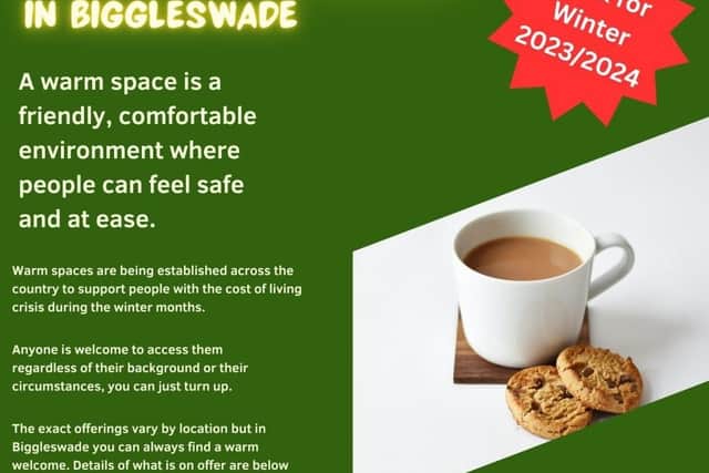 Look out for the poster displaying information about the Warm Spaces scheme in Biggleswade