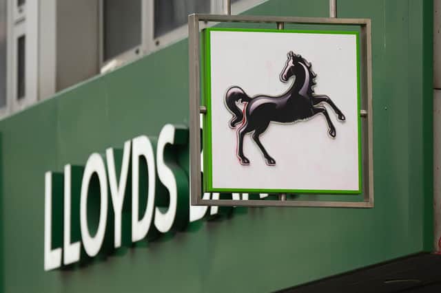 A general view of the exterior of a branch of the Lloyds bank chain (Photo by Leon Neal/Getty Images)