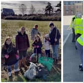Left image: Adopt a Street members with Susana (far right).  Right image: Volunteers from Penrose Court litter picking.