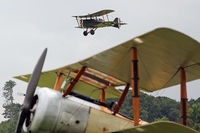 The SE5a takes part in demonstration flight at 'The Shuttlesworth Collection' at Old Warden on July 21, 2014.