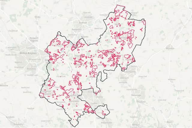 The map showing the sites for potential development. Picture: Central Bedfordshire Council