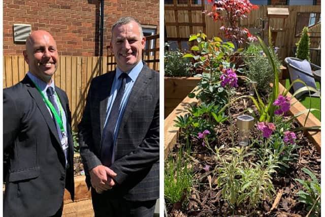BEST Chief Executive Officer Dr Alan Lee and Etonbury Academy Principal Ian Evason in the school’s staff wellbeing garden. Image: BEST.