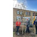 Pictured left - right: Cllr Mrs Susan Sutton (President - Sandy Branch of the RBL), Cllr Martin Pettitt (Mayor of Sandy), Mr Hayden Stevens (Standard Bearer - Sandy Branch of the RBL). Image: Cheryl Watkins, Poppy Appeal Organiser, Sandy RBL.