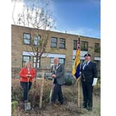 Pictured left - right: Cllr Mrs Susan Sutton (President - Sandy Branch of the RBL), Cllr Martin Pettitt (Mayor of Sandy), Mr Hayden Stevens (Standard Bearer - Sandy Branch of the RBL). Image: Cheryl Watkins, Poppy Appeal Organiser, Sandy RBL.