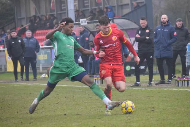 Action from Saturday's win for Biggleswade Town at Banbury United. Photo: BUFC.