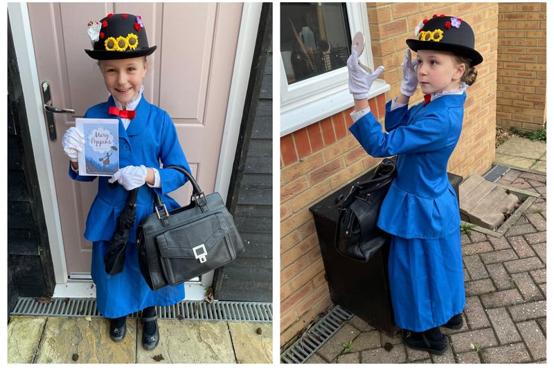 Poppy Cranfield, eight, of Langford headed off to school as Mary Poppins. 'Spit spot!'