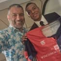 Biggleswade United chairman Guillem Balagué with French World Cup star Kylian Mbappe.