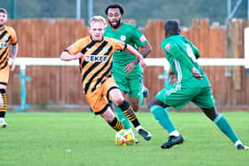 Action from Biggleswade's (in green) win over Aylesbury. Photo: Mike Snell.