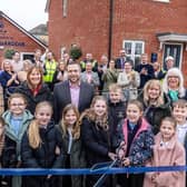 Children from Potton Primary School at the ribbon cutting event for Brook Gardens