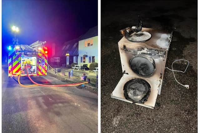 A fire engine at The Green Man, and right, the tumble dryer. Image: Shefford Community Fire Station.
