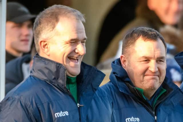 Biggleswade FC joint-bosses Mark Inskip (left) and Dave Northfield have guided them to a county cup final.