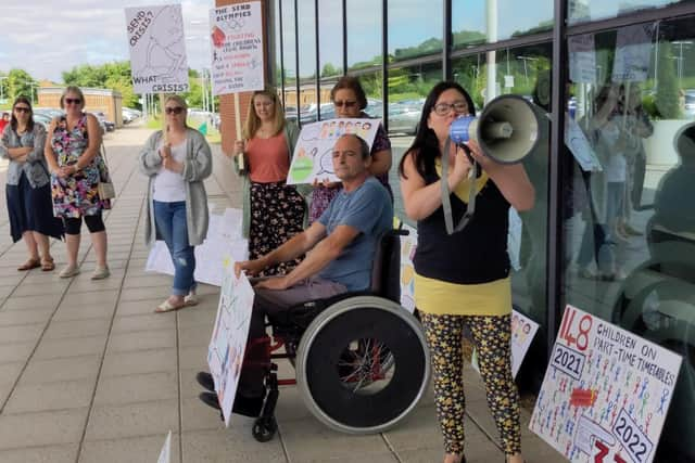 Protestors outside Central Beds Council's HQ in Chicksands