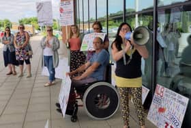 Protestors outside Central Beds Council's HQ in Chicksands