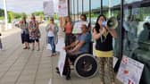 Protestors outside Central Beds Council's HQ in Chicksands