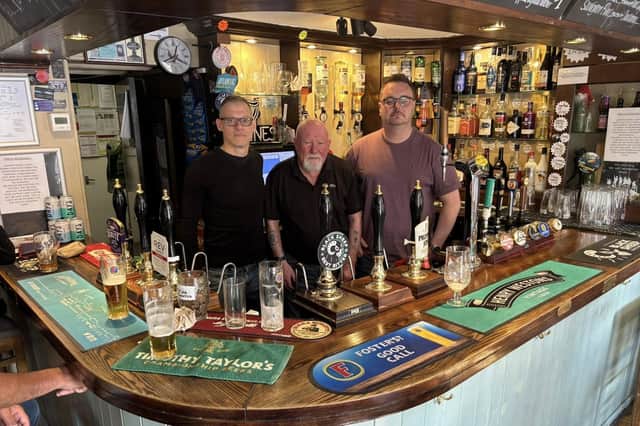 Cllr Steven Watkins, Cllr Adam Zerny, and the barman of the golden pheasant, Carl Spicer. Image supplied by Cllr Watkins.