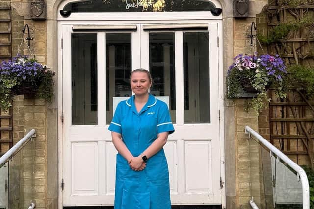Ellen, outside Sue Ryder St John's Hospice